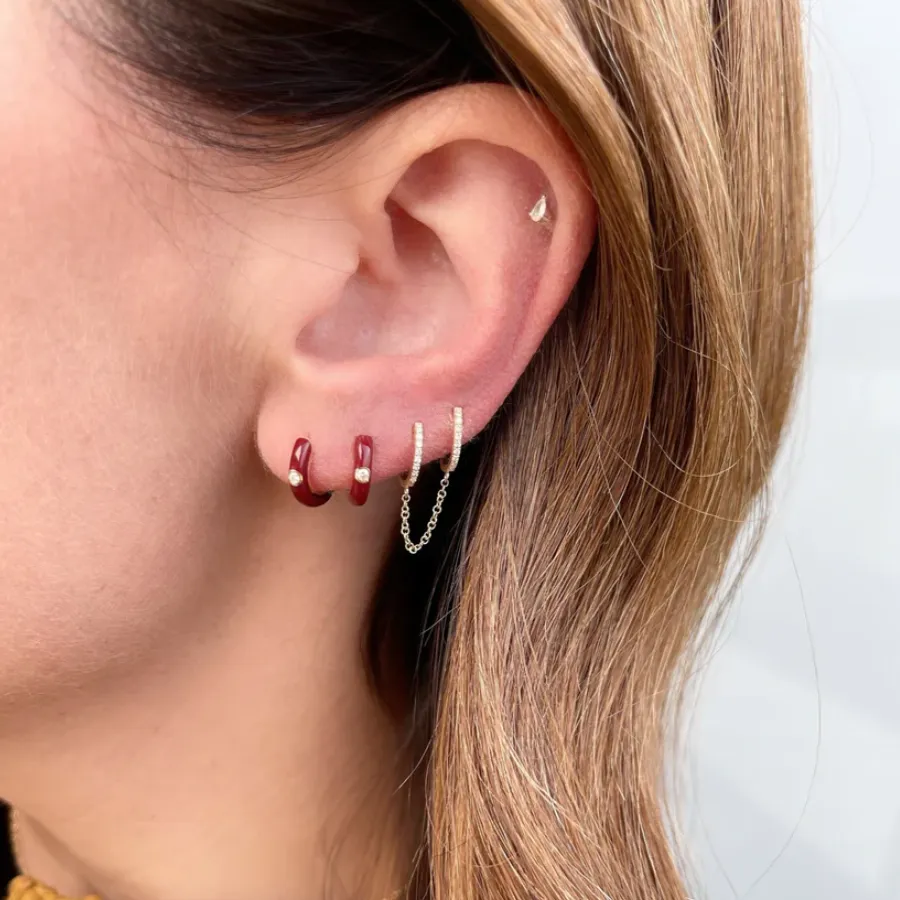 EF Collection Diamond Double Huggie Chain Earring