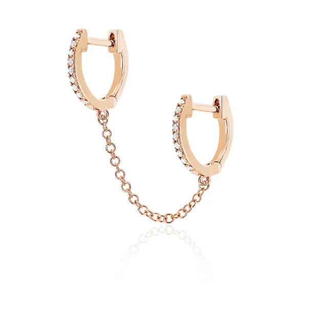 EF Collection Diamond Double Huggie Chain Earring