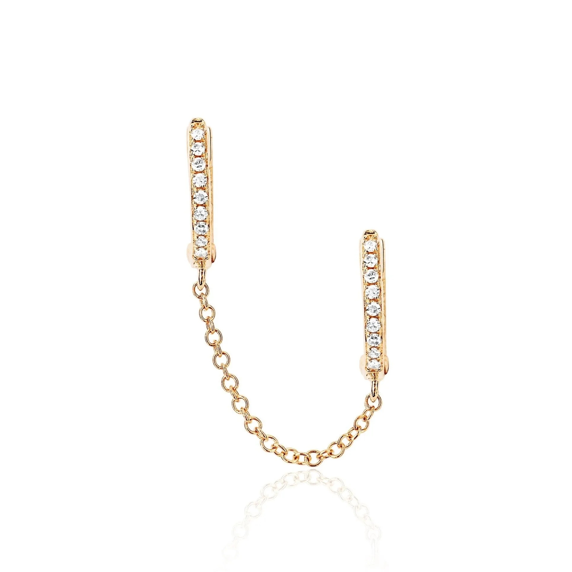 EF Collection Diamond Double Huggie Chain Earring