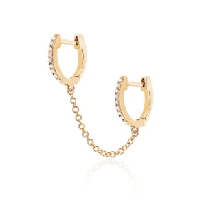 EF Collection Diamond Double Huggie Chain Earring