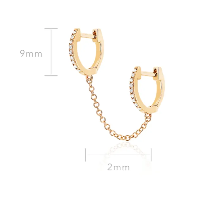 EF Collection Diamond Double Huggie Chain Earring