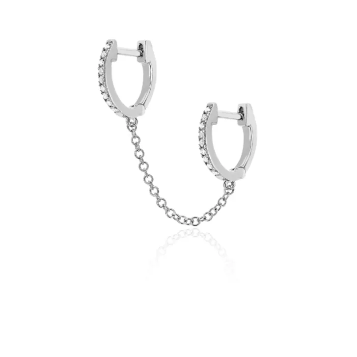 EF Collection Diamond Double Huggie Chain Earring