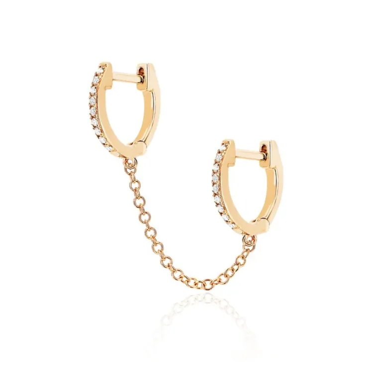 EF Collection Diamond Double Huggie Chain Earring