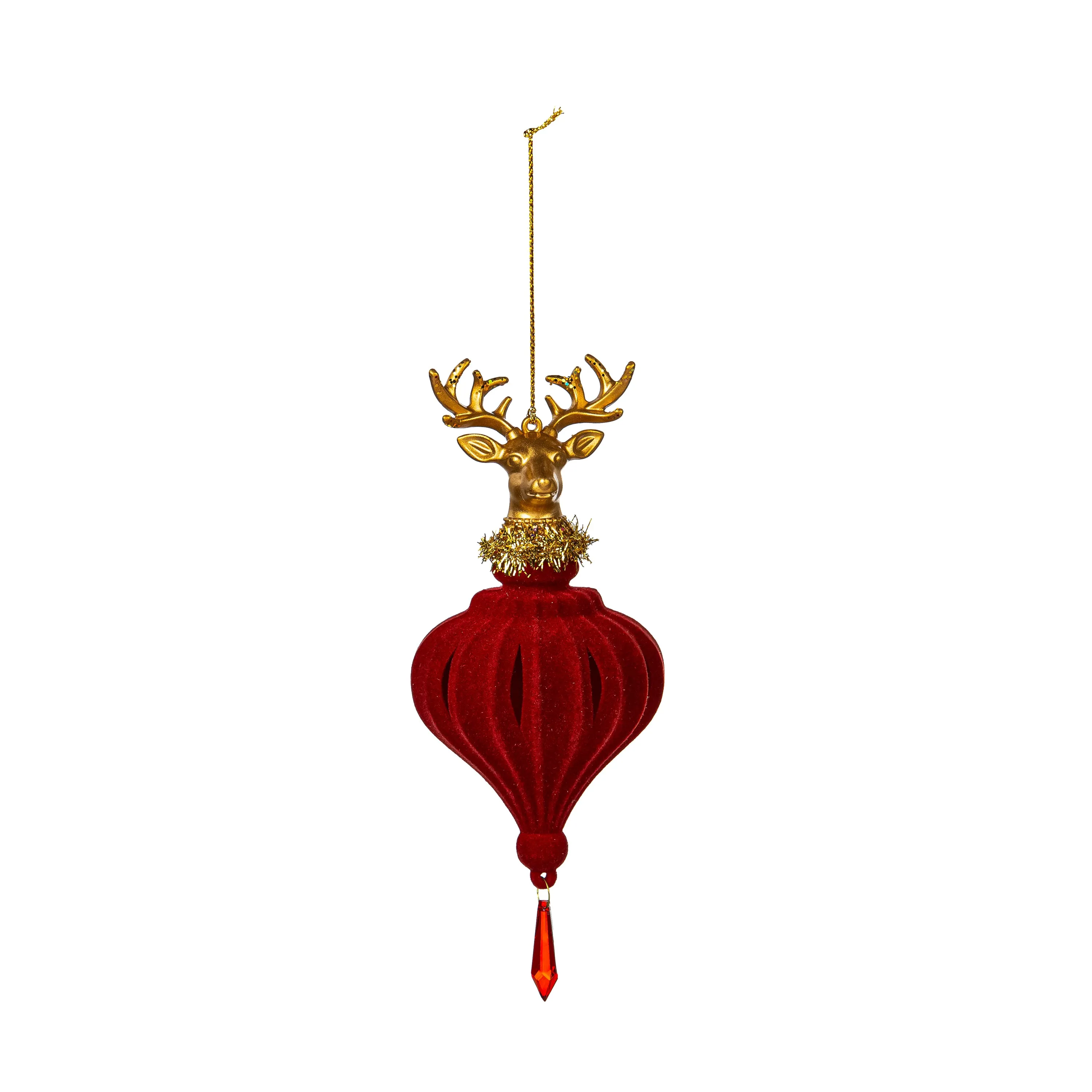 Flocked Finial with Gold Deer Ornament,phl383