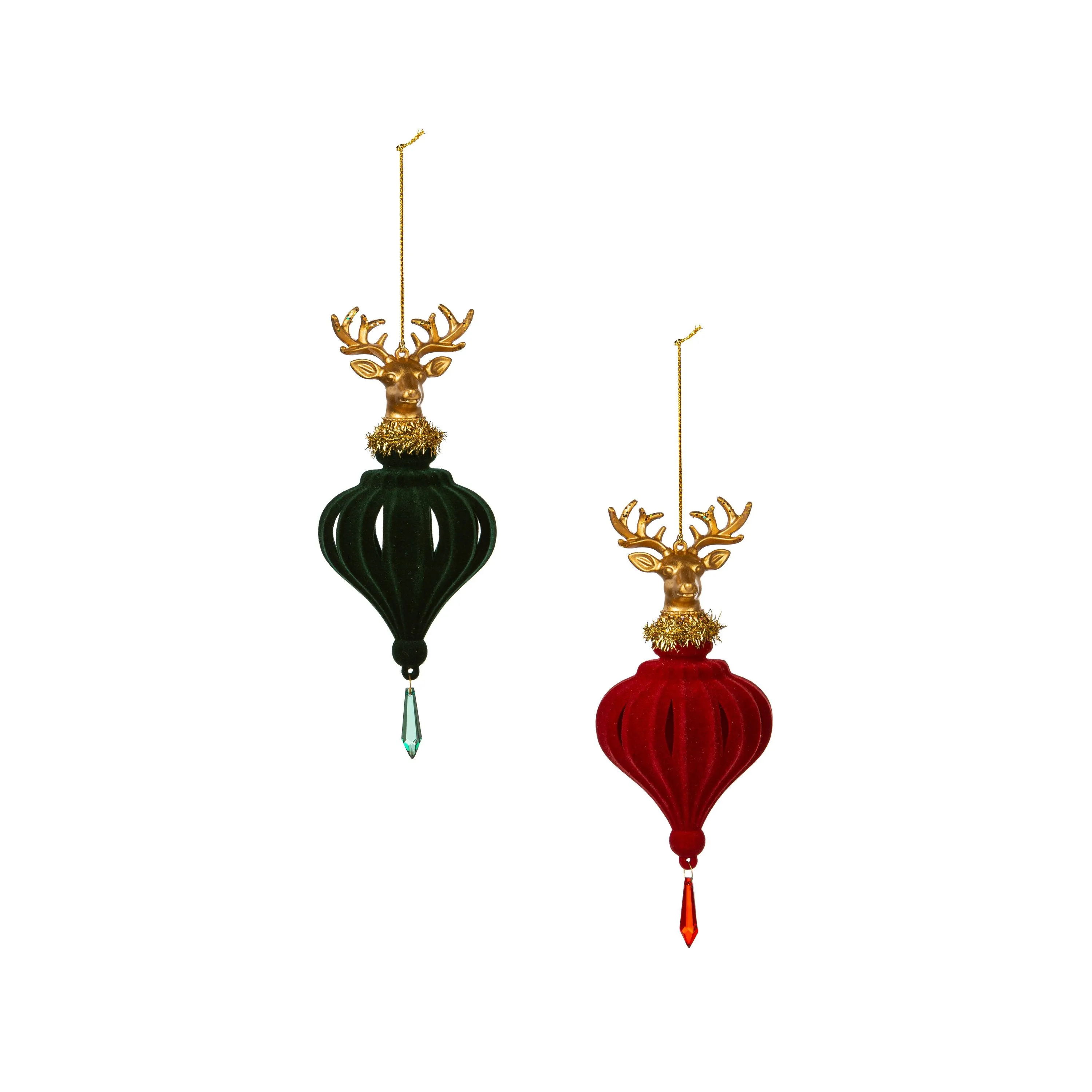 Flocked Finial with Gold Deer Ornament,phl383