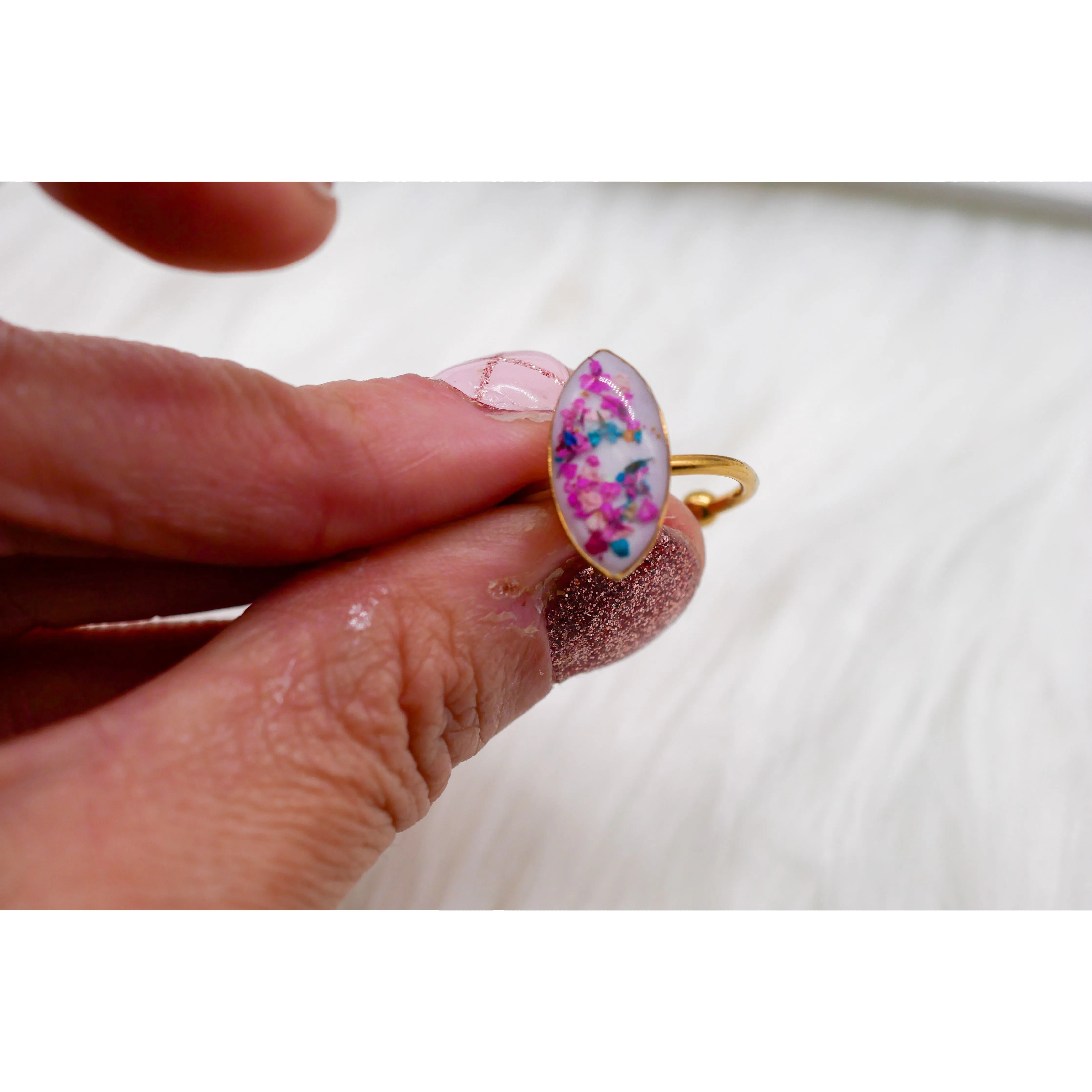 Flower confetti  marquise ring