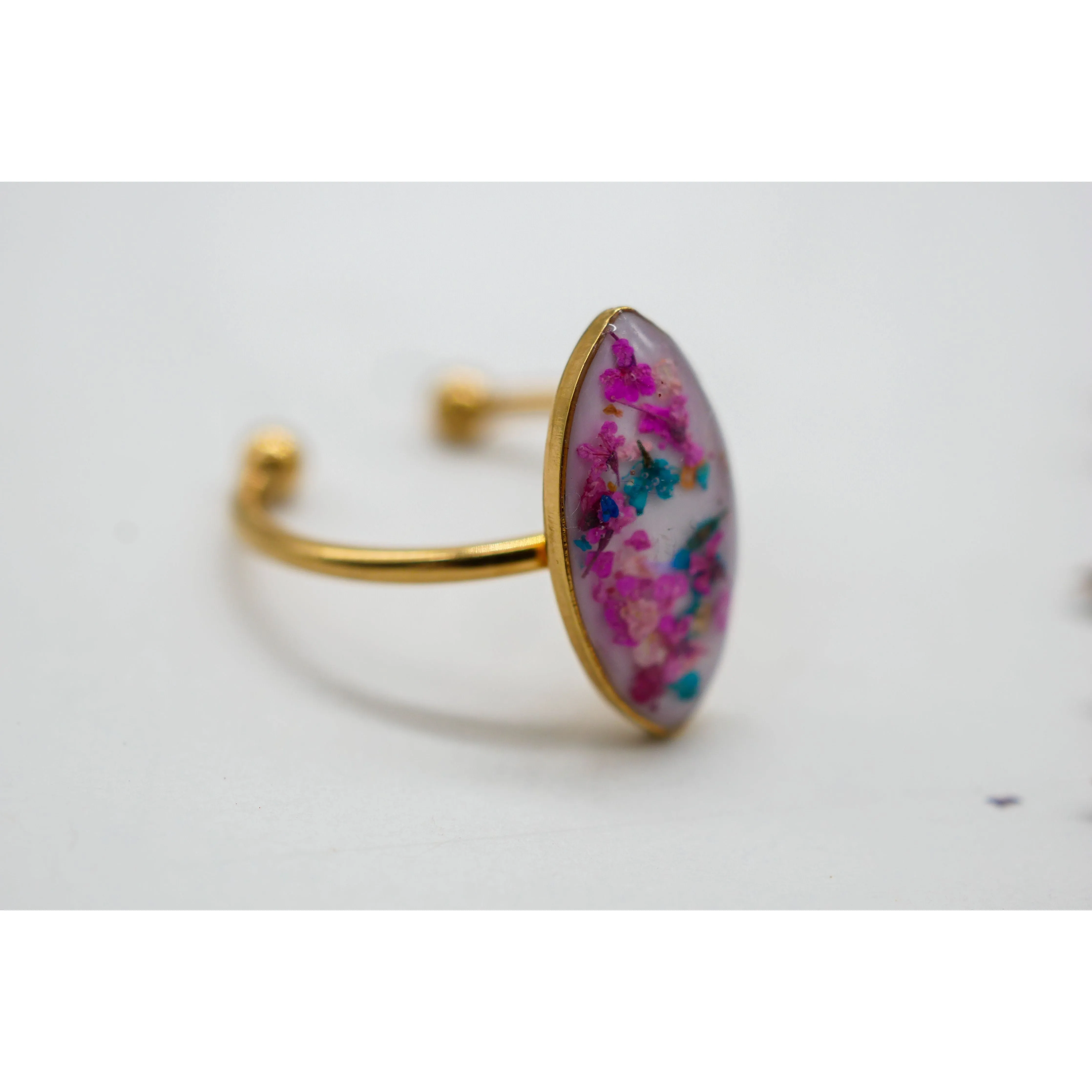 Flower confetti  marquise ring