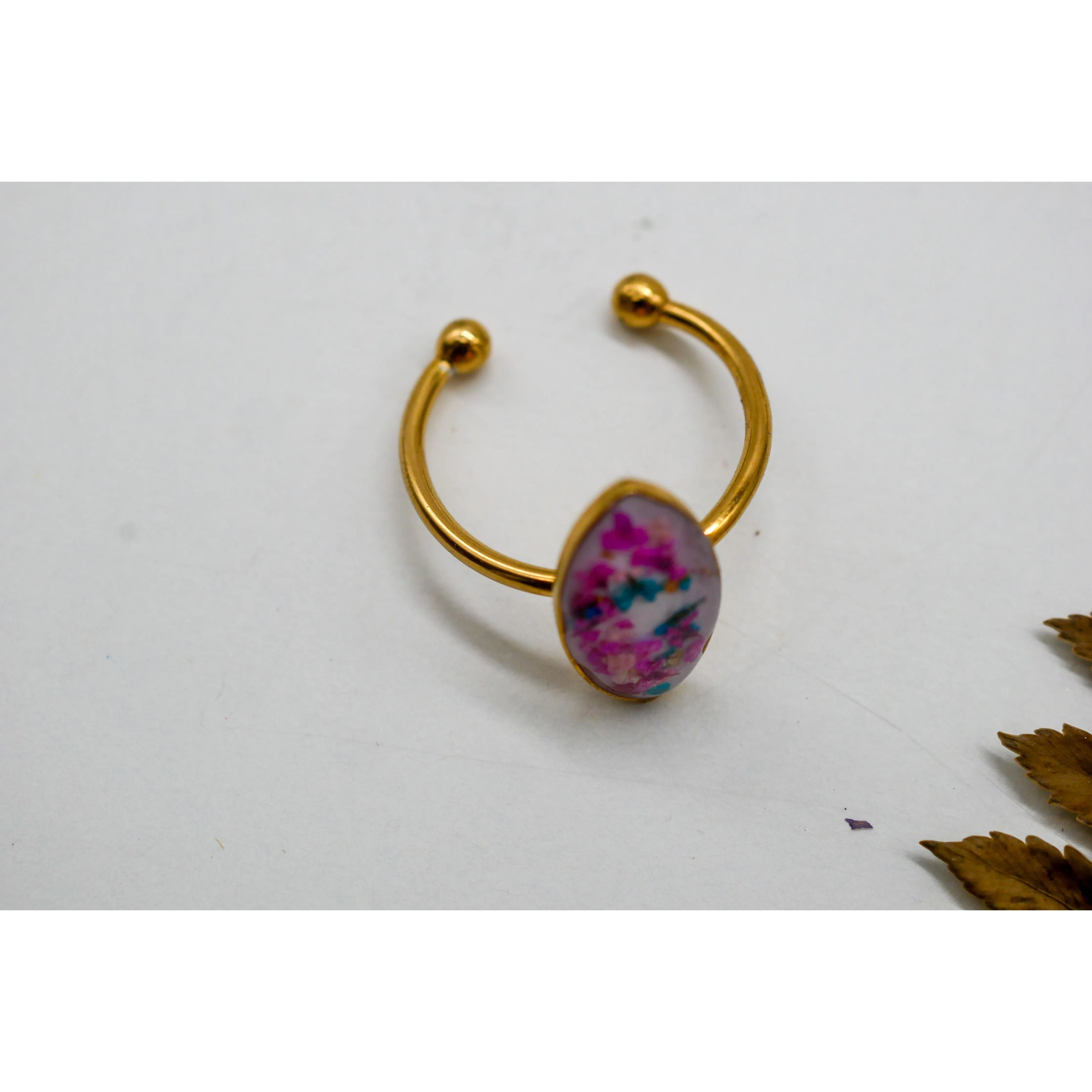 Flower confetti  marquise ring