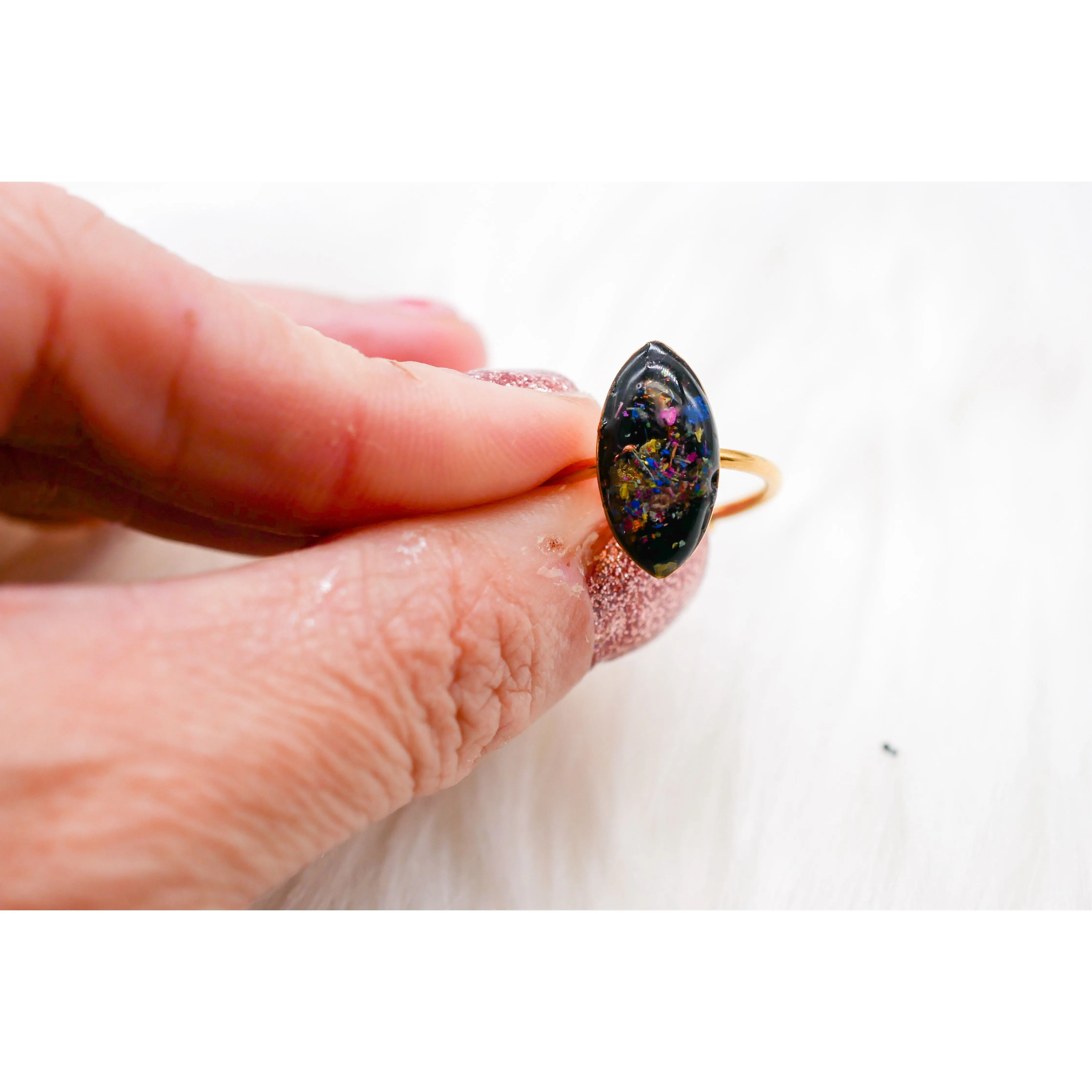 Flower confetti  marquise ring