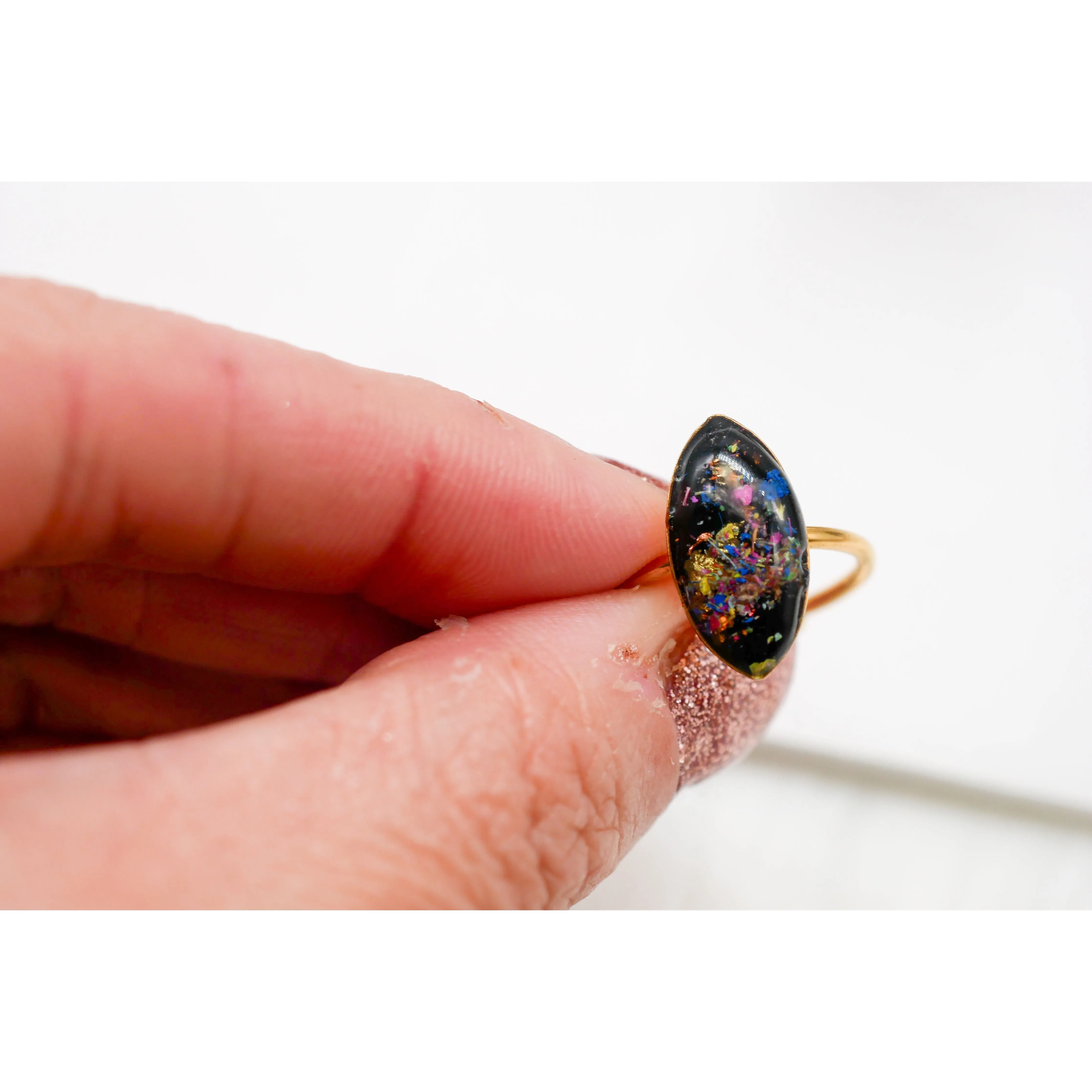 Flower confetti  marquise ring