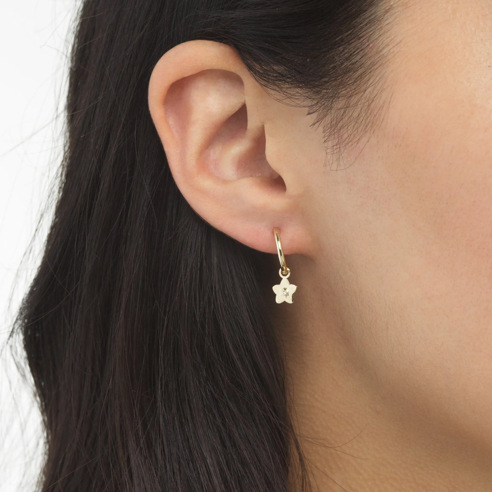 Flower Dangle Hoop Earring 14K