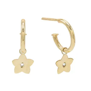 Flower Dangle Hoop Earring 14K
