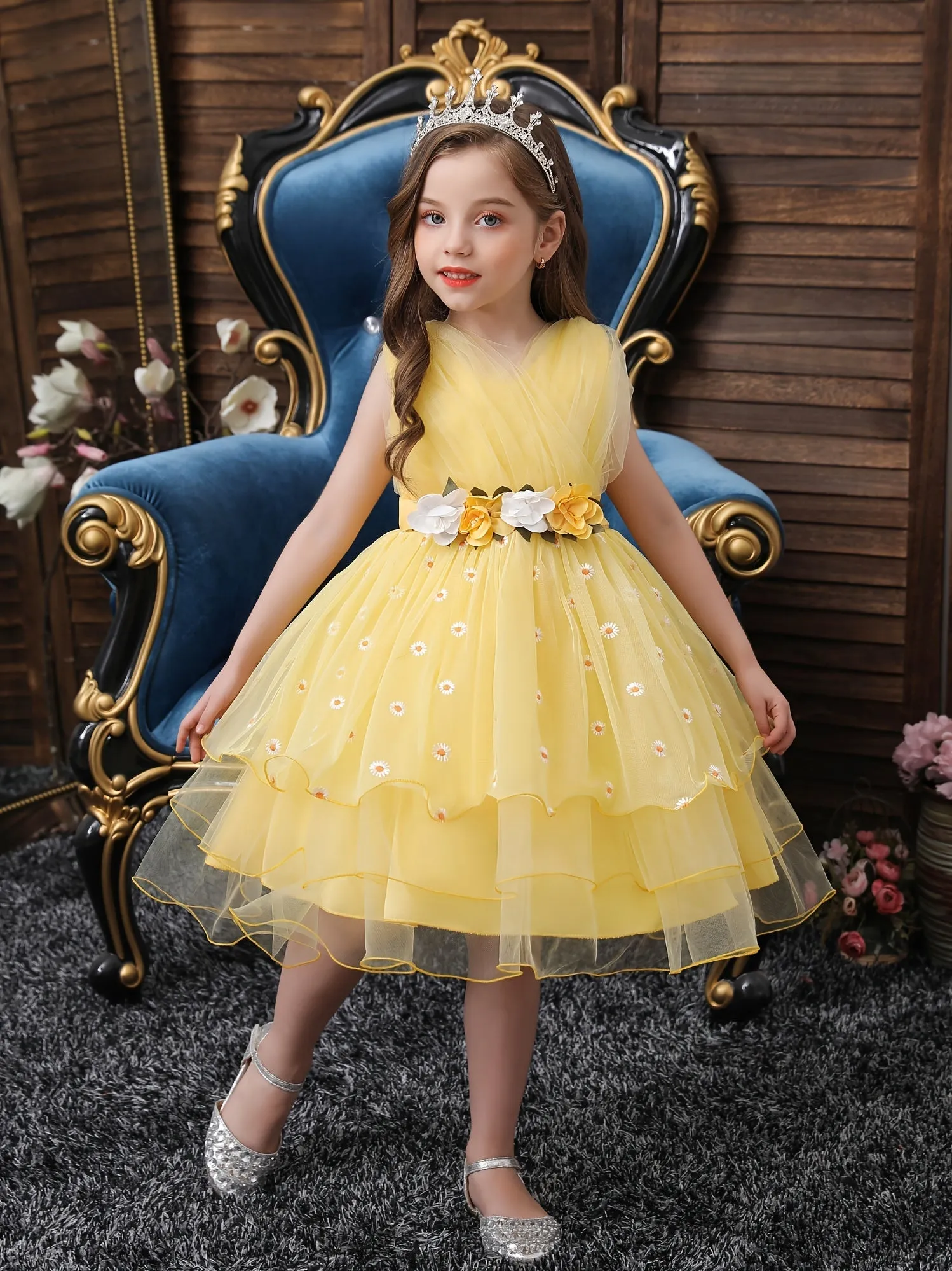 Flower Embroidered Tutu Dress for Baby Girls