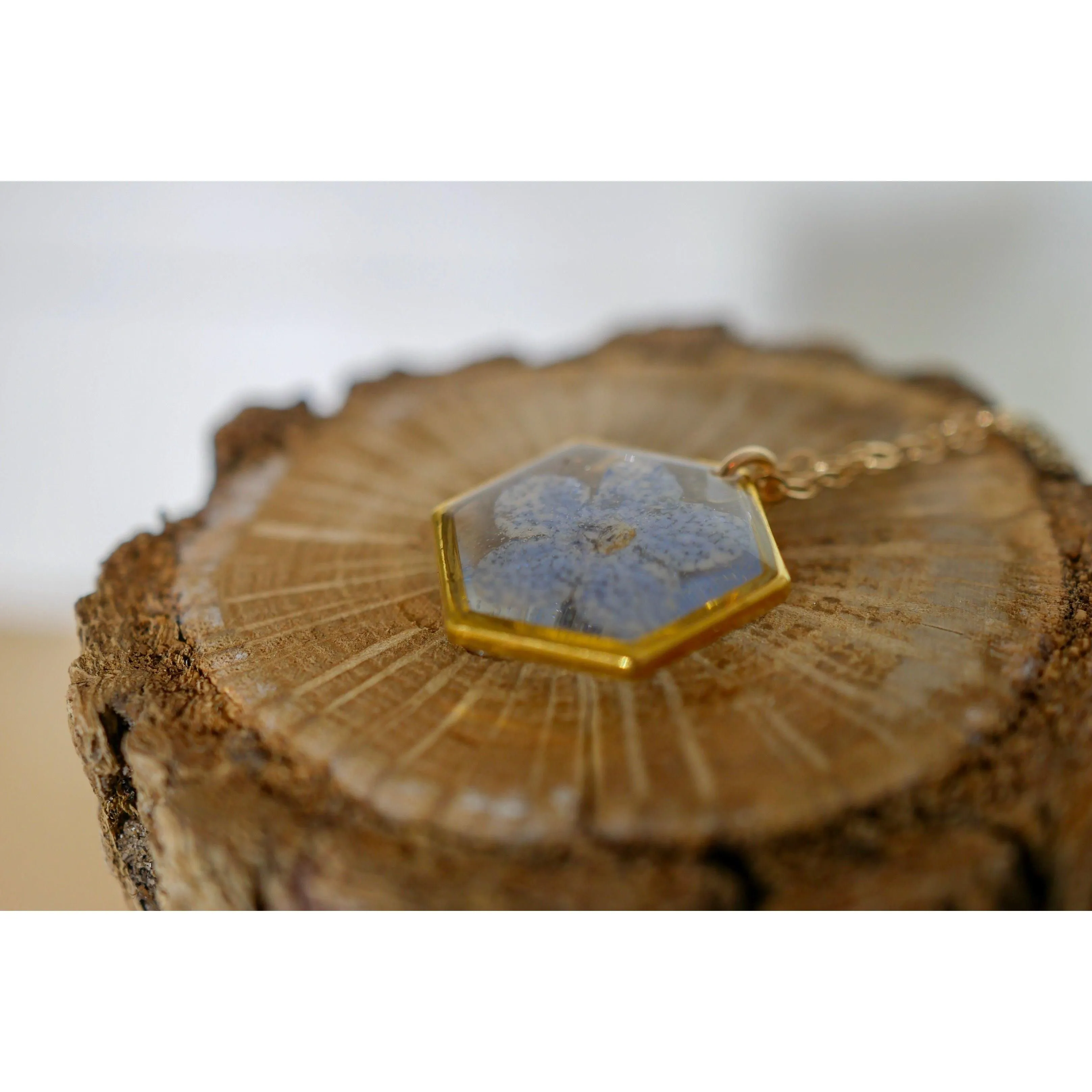 Forget me not tiny hexagon necklace