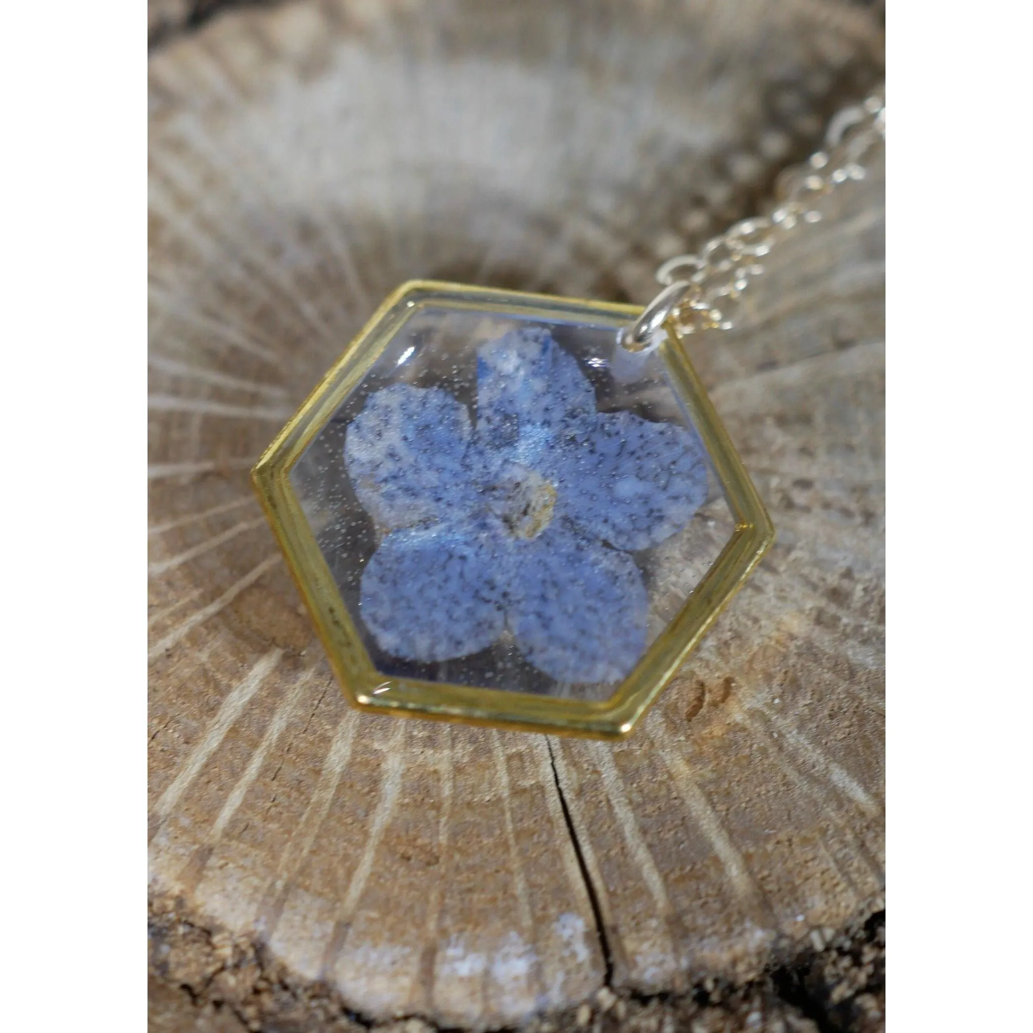 Forget me not tiny hexagon necklace