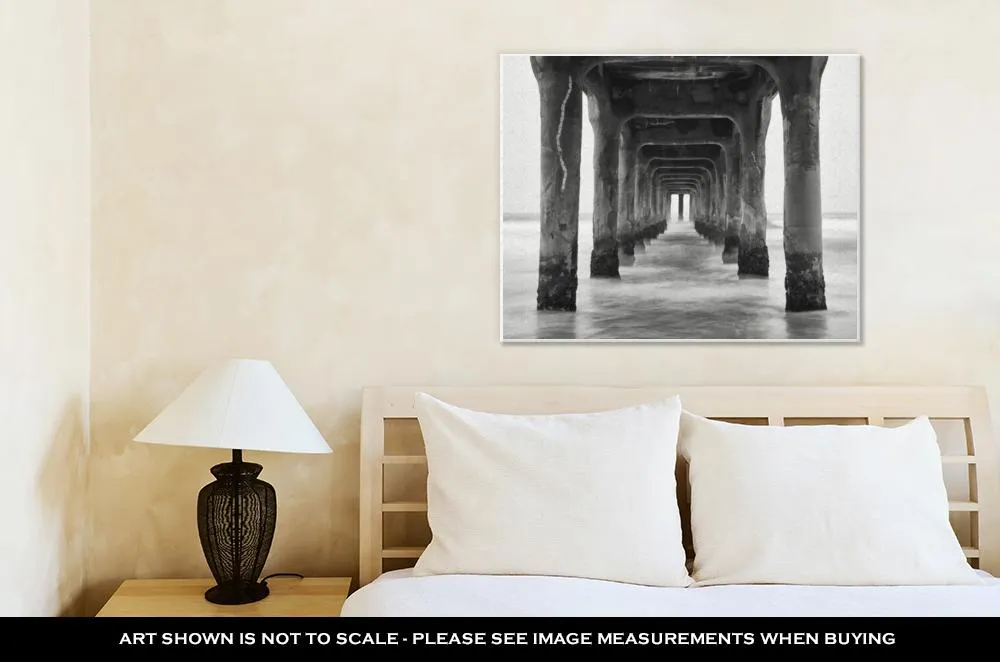 Gallery Wrapped Canvas, Under The Pier Black And White Photo Manhattan Beach California