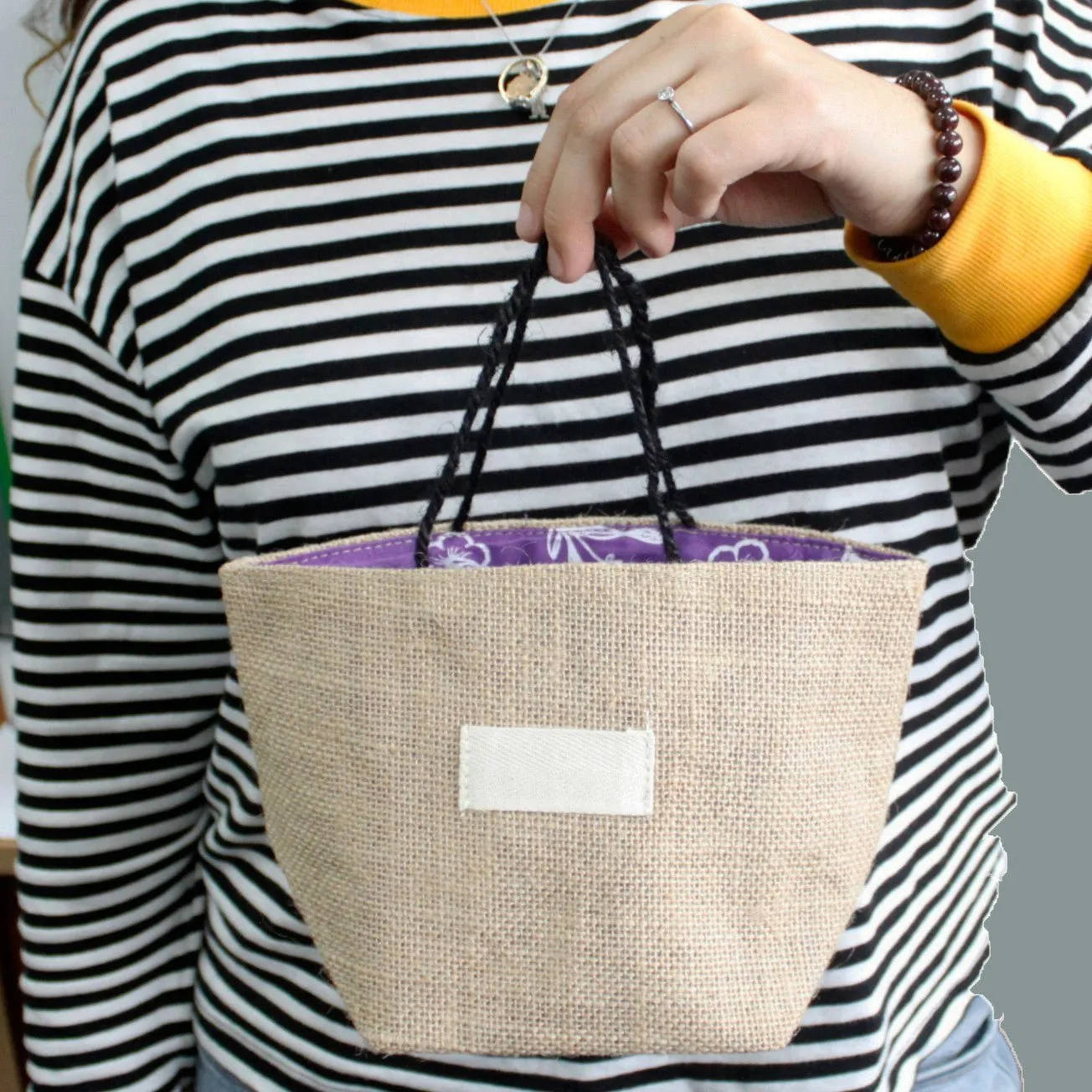 Gift Bag - Natural Jute Cotton - Lavender Lining