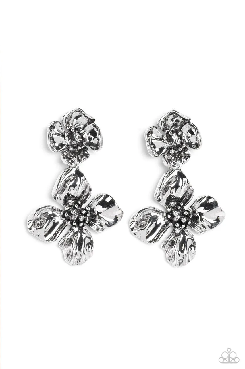Gilded Grace - Silver - Flower Paparazzi Post Earrings