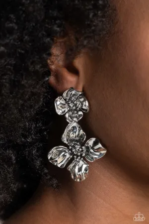 Gilded Grace - Silver - Flower Paparazzi Post Earrings