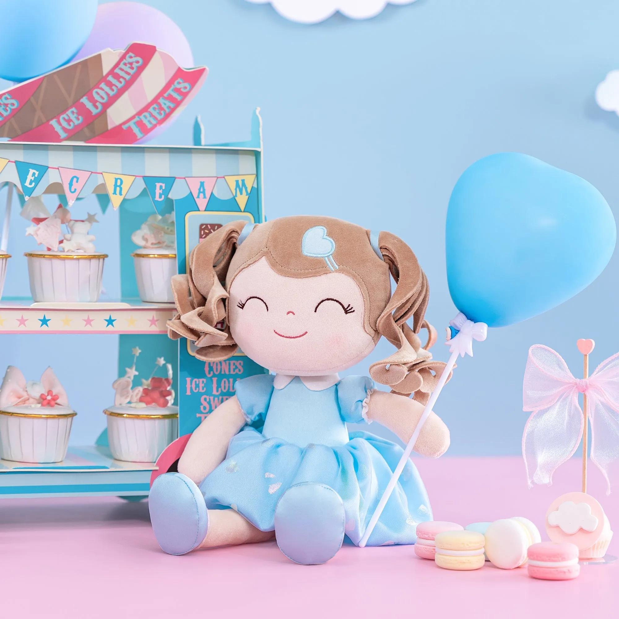 Gloveleya 16-inch Plush Dolls Curly Love Heart Princess Dolls - Blue