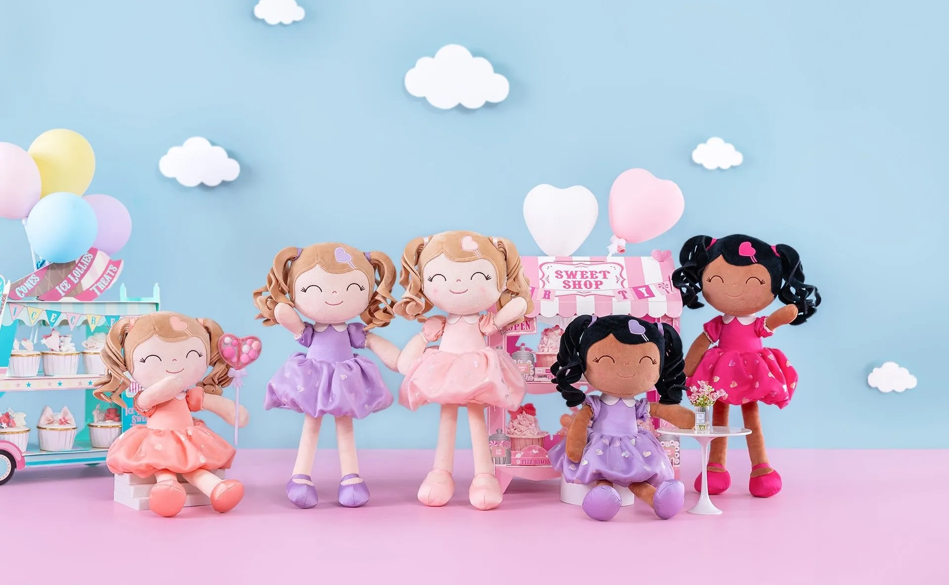 Gloveleya 16-inch Plush Dolls Curly Love Heart Princess Dolls - Blue
