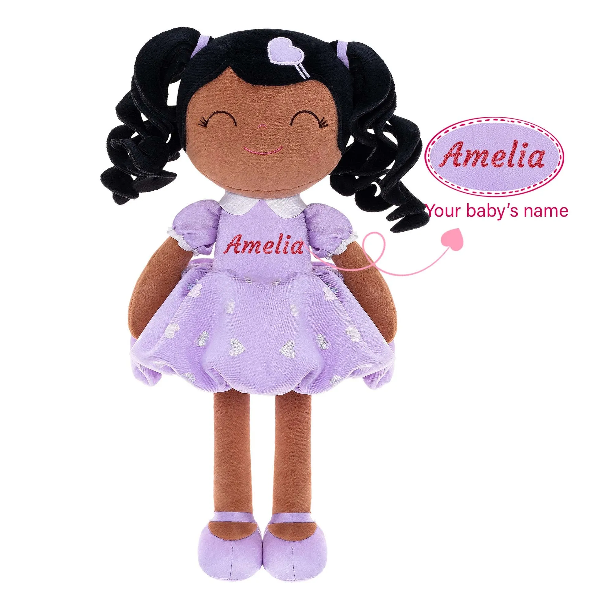 Gloveleya 16-inch Plush Dolls Curly Love Heart Princess Dolls - Tanned Purple