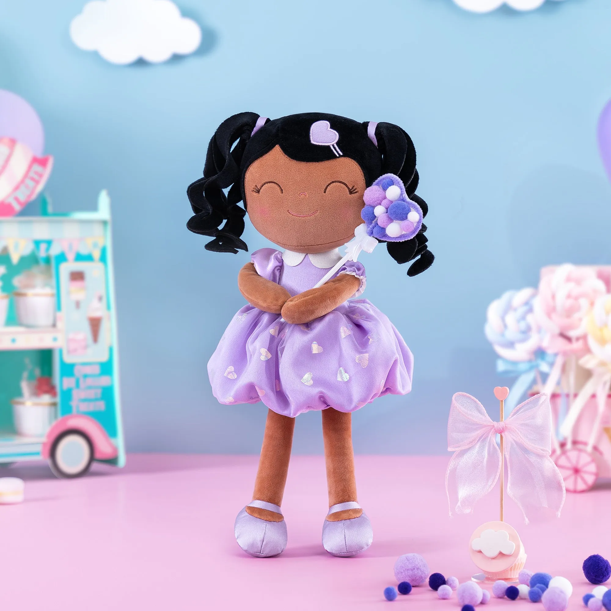 Gloveleya 16-inch Plush Dolls Curly Love Heart Princess Dolls - Tanned Purple