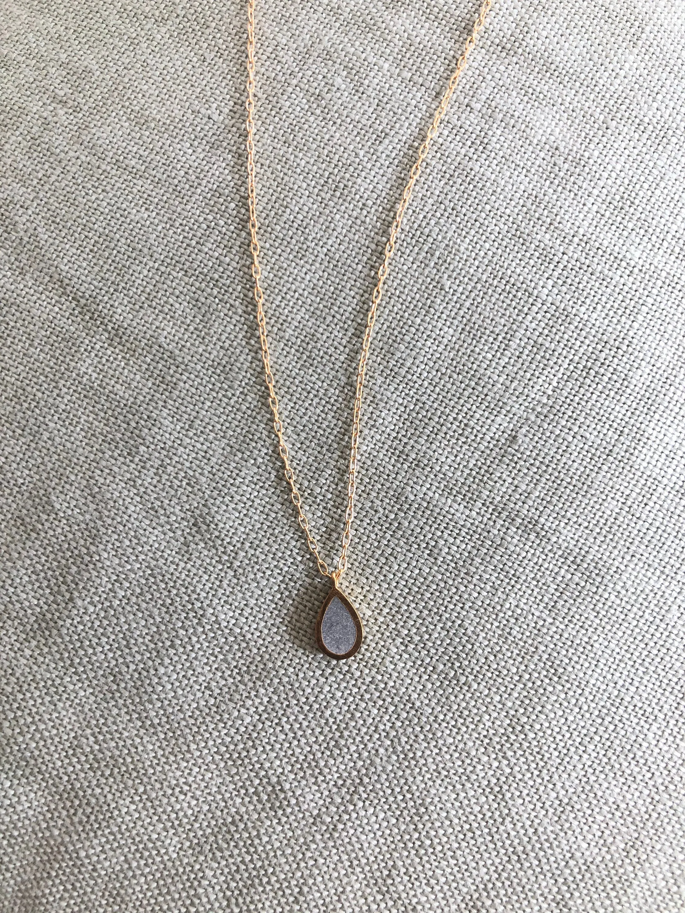 Gold & Concrete Teardrop Necklace
