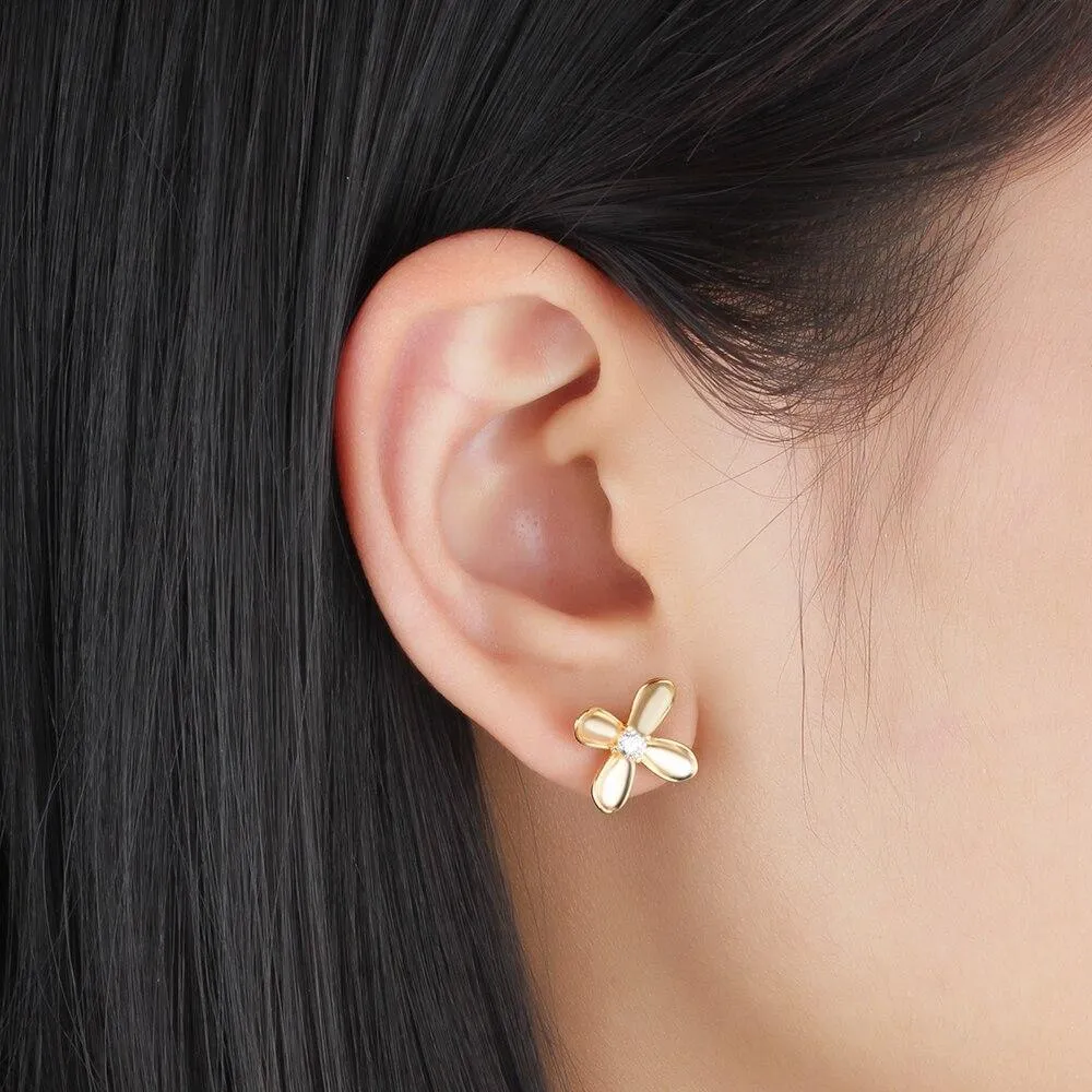 Gold Color Flower Design Stud Earrings Stainless Steel CZ Stone Shiny Earrings For Women Jewelry Gift for Her