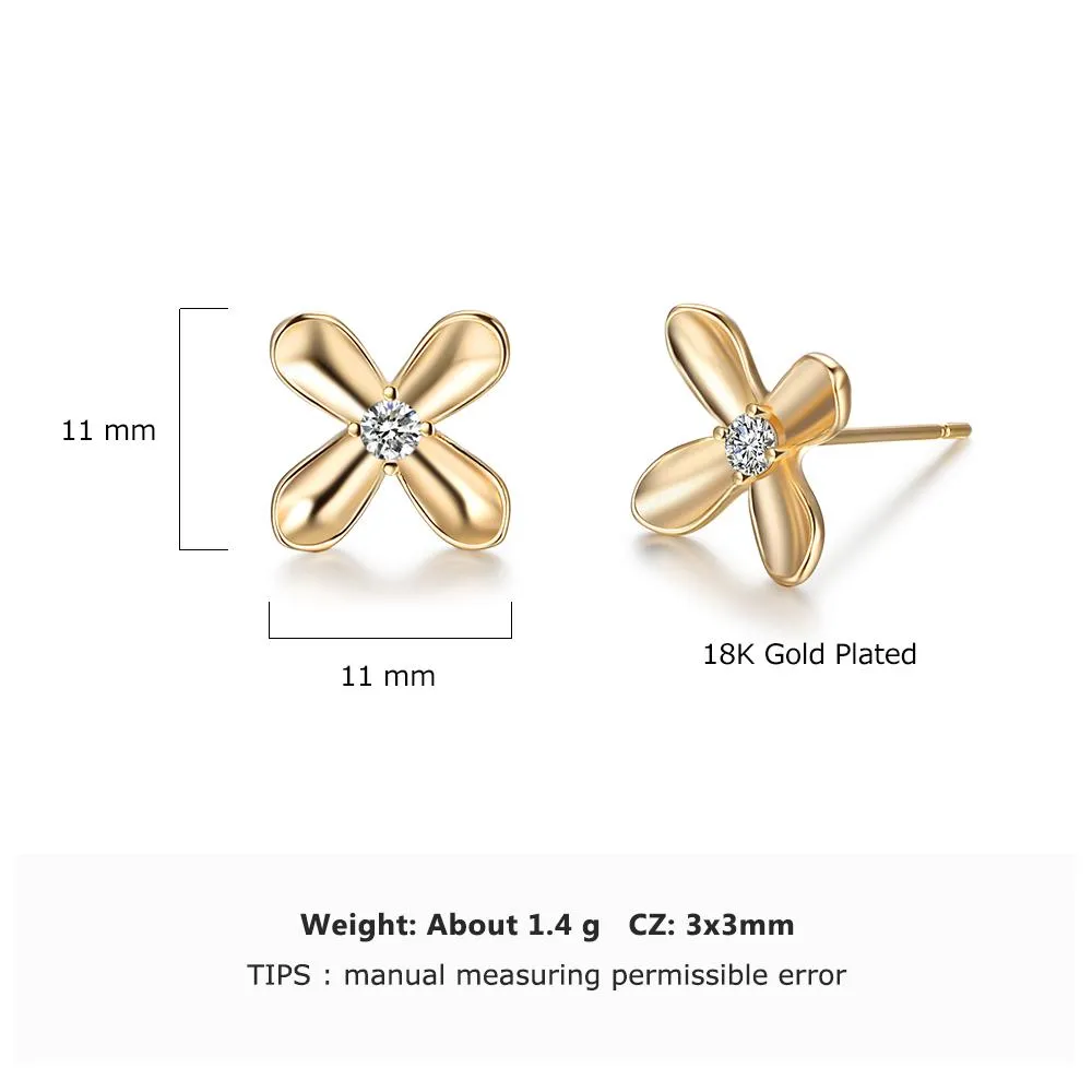 Gold Color Flower Design Stud Earrings Stainless Steel CZ Stone Shiny Earrings For Women Jewelry Gift for Her