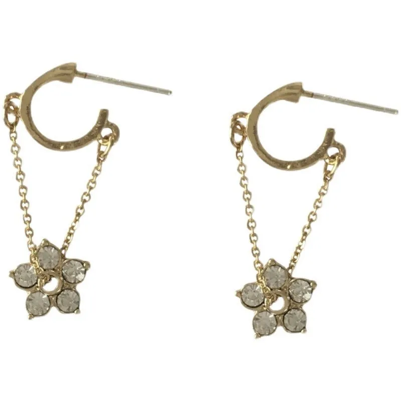 Gold Hoop Earrings with Flower Charms | Delicate Dangle Earrings