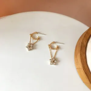 Gold Hoop Earrings with Flower Charms | Delicate Dangle Earrings