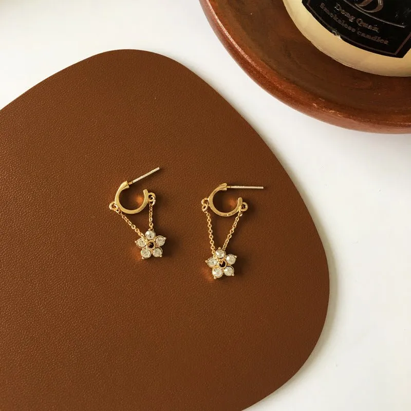 Gold Hoop Earrings with Flower Charms | Delicate Dangle Earrings