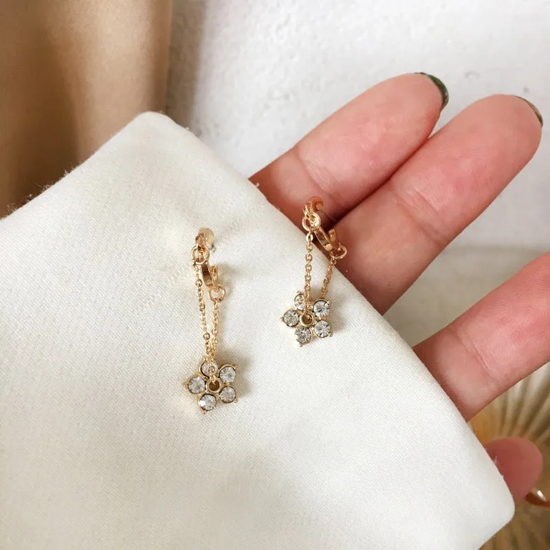 Gold Hoop Earrings with Flower Charms | Delicate Dangle Earrings