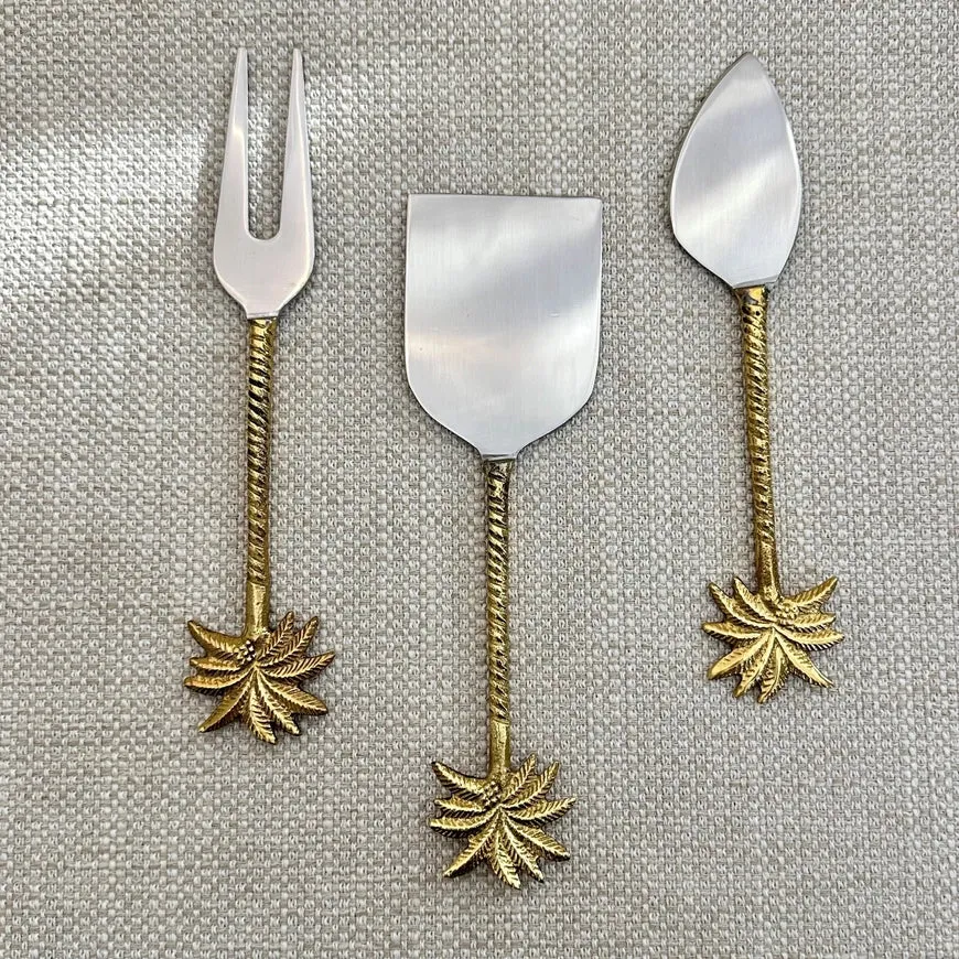 Gold Palm Trees Cheese Knives - Set of 3