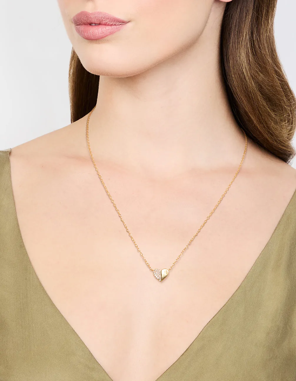 Gold Plated Sterling Silver Cubic Zirconia Mini Heart Necklace