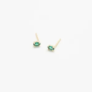 Green CZ Oval Stud Earrings
