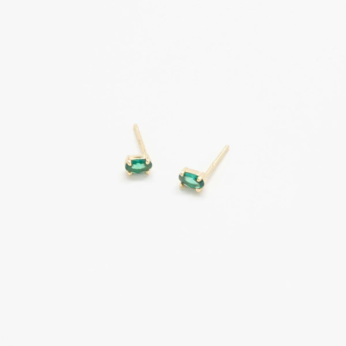 Green CZ Oval Stud Earrings