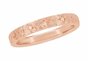Hawaiian Hibiscus Flowers Engraved Wedding Band in 14 Karat Rose Gold