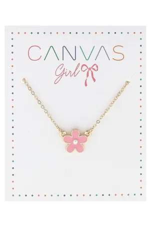 Hazel Enamel Flower Children's Necklace in Light Pink