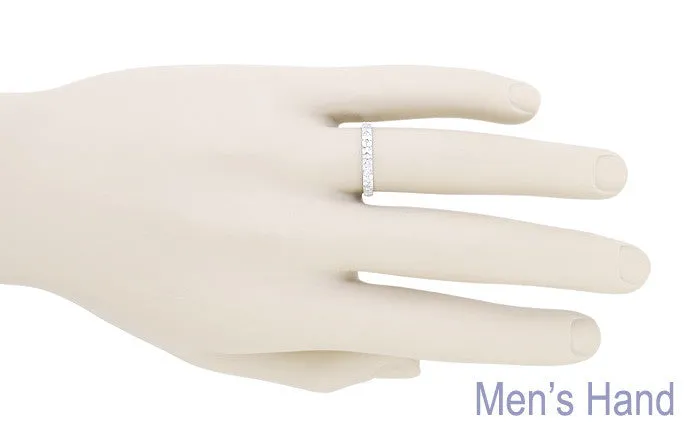 Hibiscus Flowers Engraved Wedding Ring in White Gold - 3mm Wide