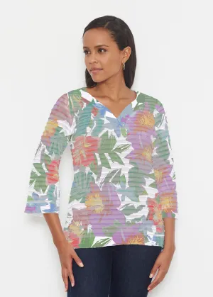 Hibiscus Island (19212) ~ Banded 3/4 Bell-Sleeve V-Neck Tunic