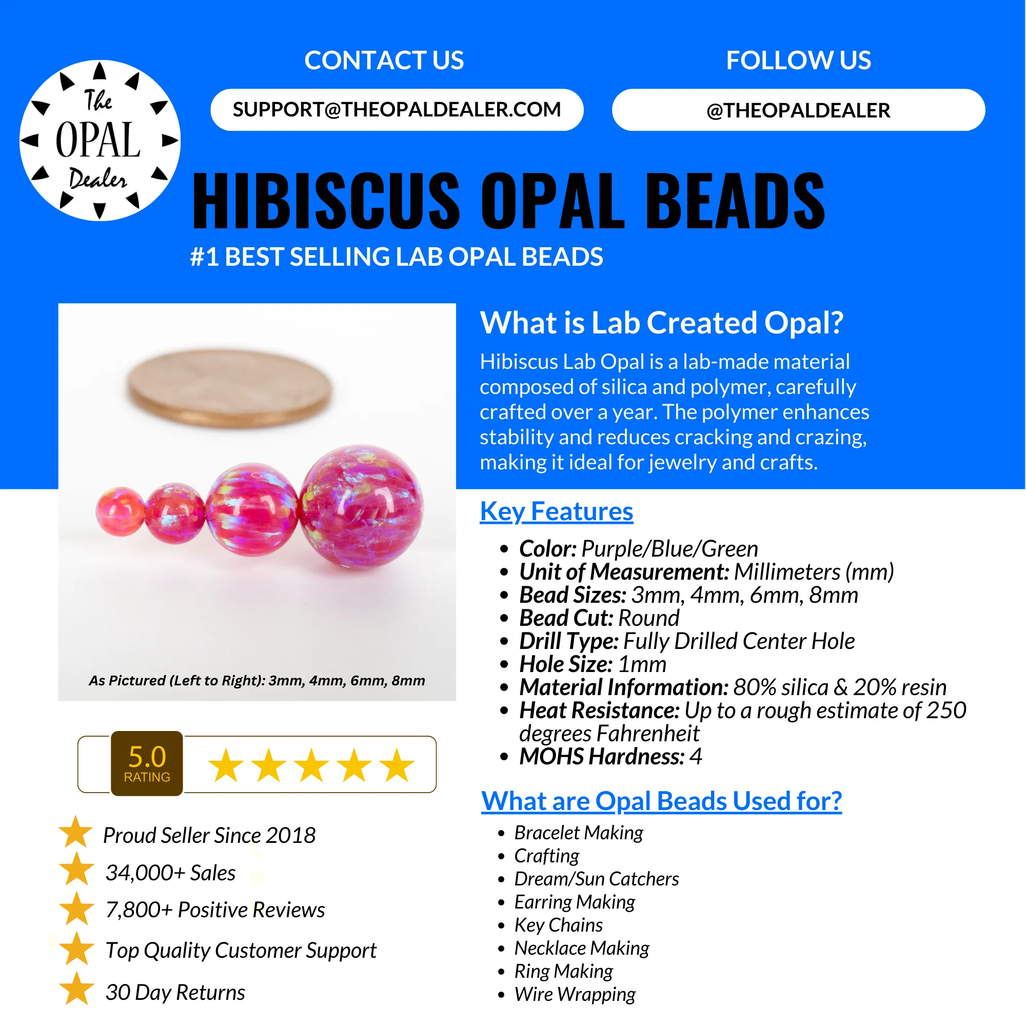 Hibiscus Opal Craft Beads