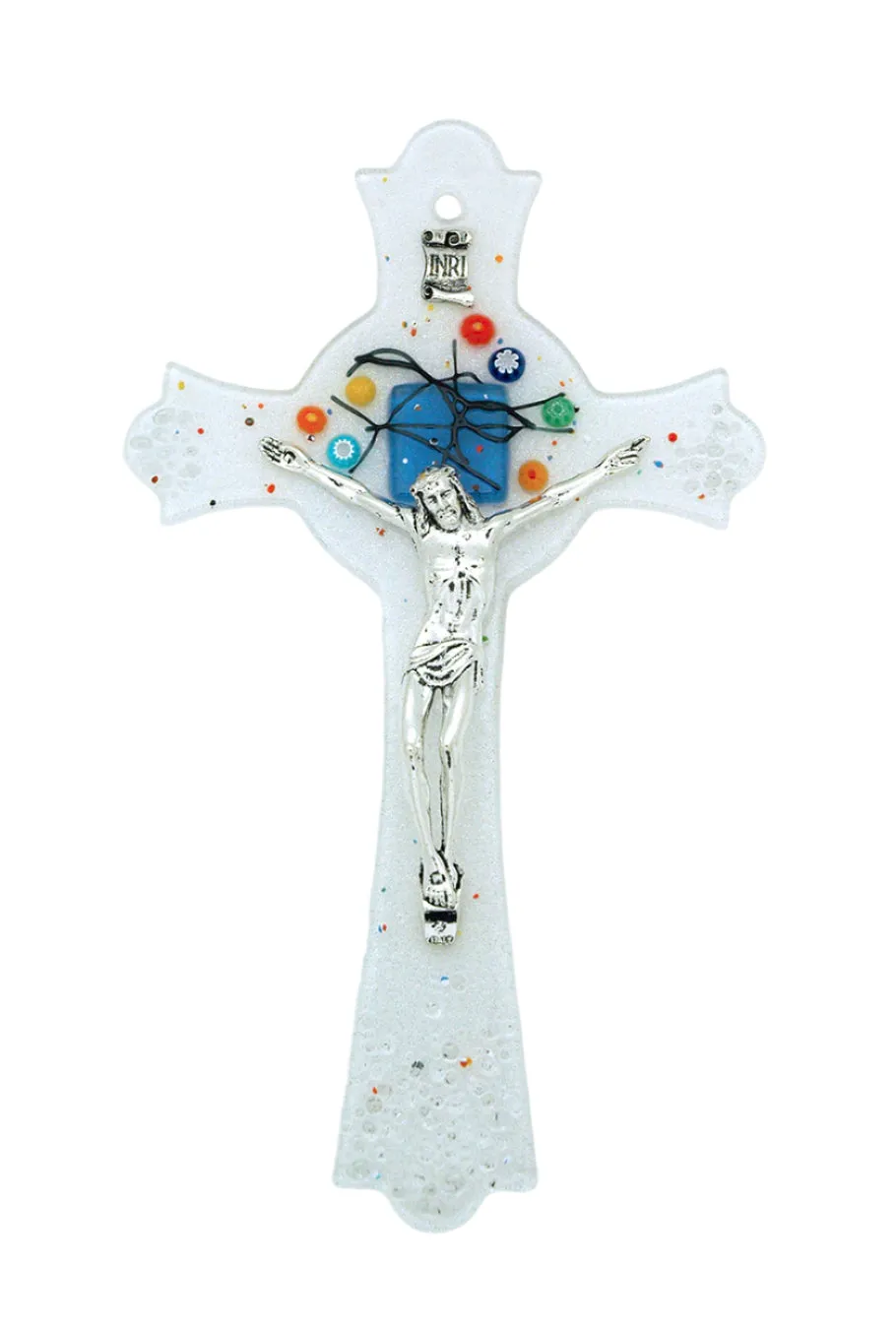 Italian Genuine Murano Glass Crucifix, Geometric, 10 in.