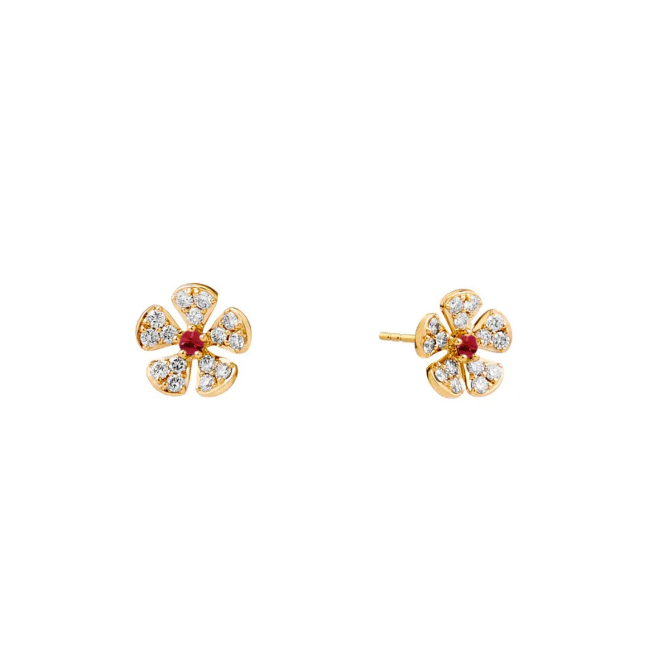 Jardin 18K Yellow Gold Diamonds and Rubies Flower Studs