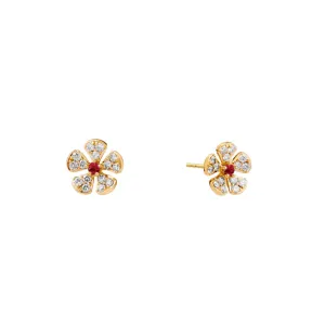 Jardin 18K Yellow Gold Diamonds and Rubies Flower Studs