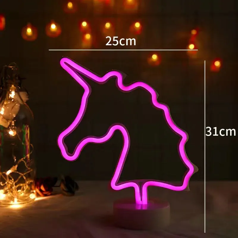 Kawaii LED Neon Night Light 🌈✨ - Adorable Flamingo, Unicorn & Rainbow Decor for Kids' Rooms 🎉💖