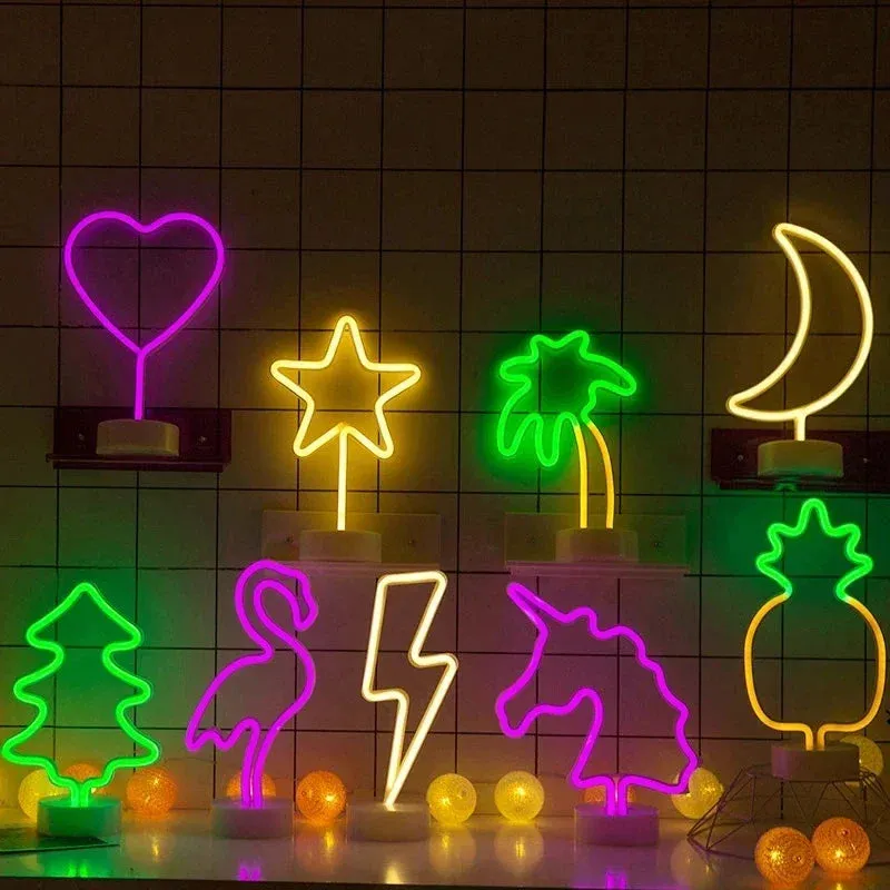 Kawaii LED Neon Night Light 🌈✨ - Adorable Flamingo, Unicorn & Rainbow Decor for Kids' Rooms 🎉💖