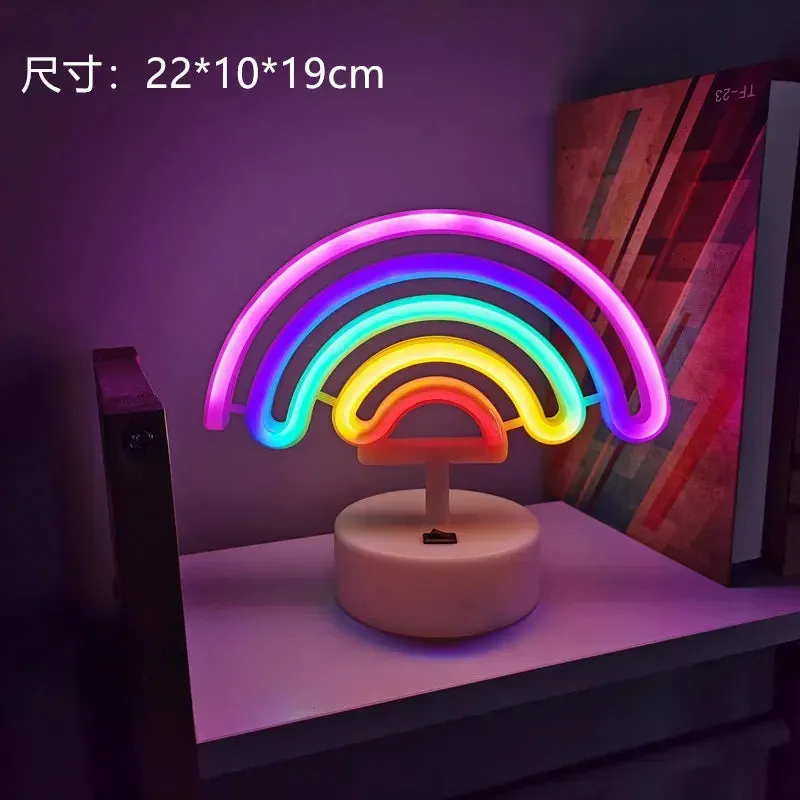 Kawaii LED Neon Night Light 🌈✨ - Adorable Flamingo, Unicorn & Rainbow Decor for Kids' Rooms 🎉💖