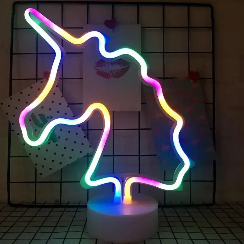Kawaii LED Neon Night Light 🌈✨ - Adorable Flamingo, Unicorn & Rainbow Decor for Kids' Rooms 🎉💖